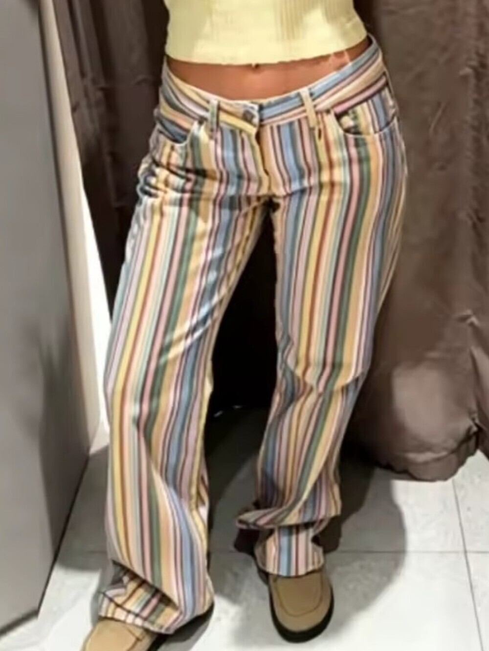 Striped Wide-Leg Women’s Jeans in Multi-Color - Picture 7 of 10